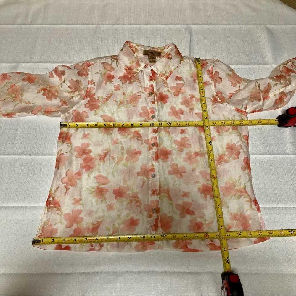 Notations Petite Floral Linen Blend Button-Up Blouse PL - Picture 5 of 10